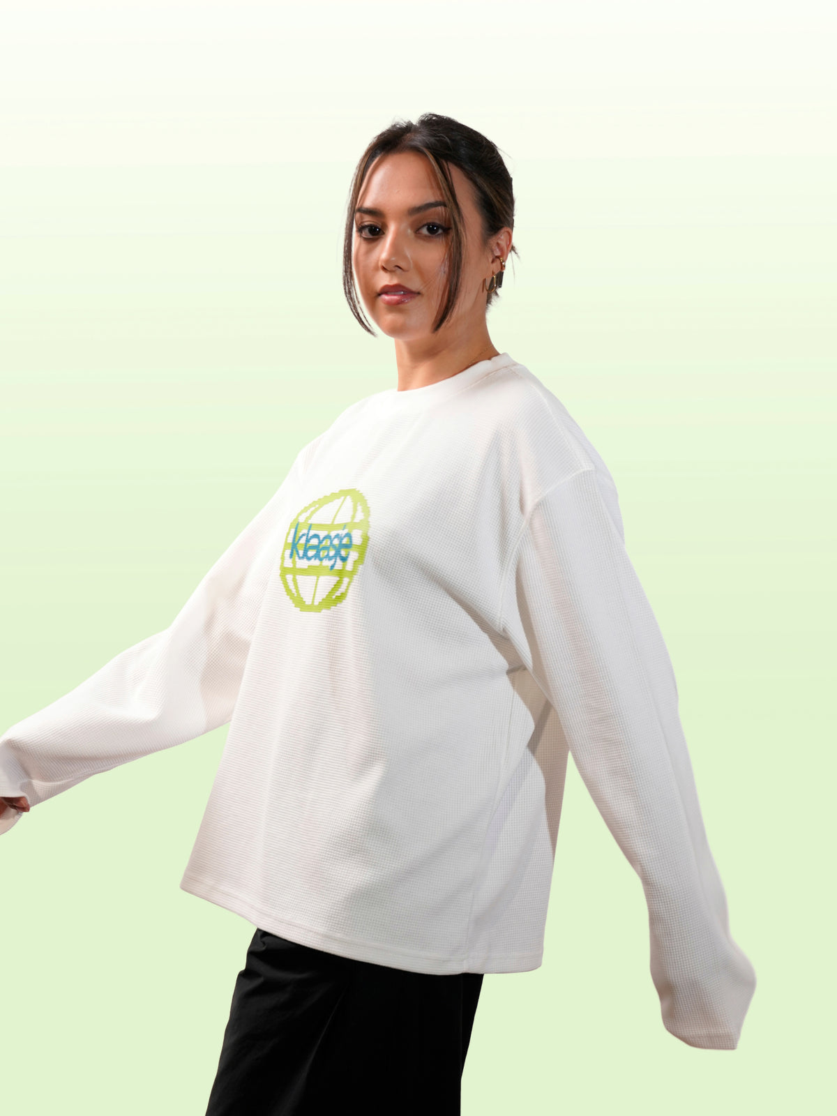 Klaasje World Longsleeve Wit Lime